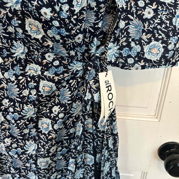 NWT St Roche Pearl Dress in Navy Wrap Around Midi Puff Sleeve Floral Size 4 - Picture 7 of 16